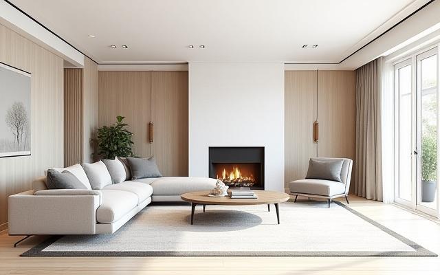 A cohesive, Scandinavian-style room design sketch or high-end interior photo